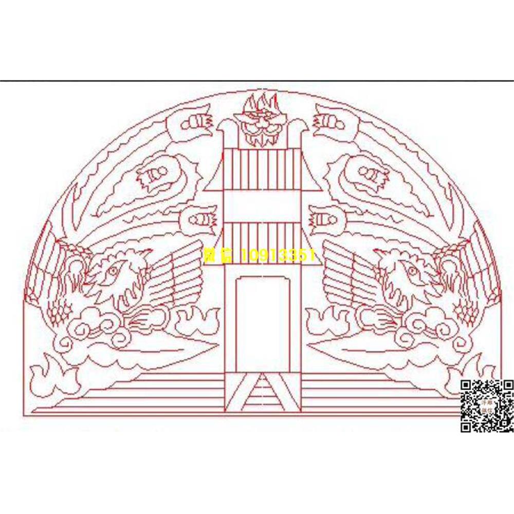 精雕图71双凤墓碑碑头线雕图线条图单线铣底图_电脑雕刻plt文泰矢量图精雕图浮雕图